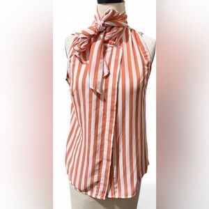 Eva Mendes Halter Scarf Striped Orange and White Sleeveless Blouse Womens Size S